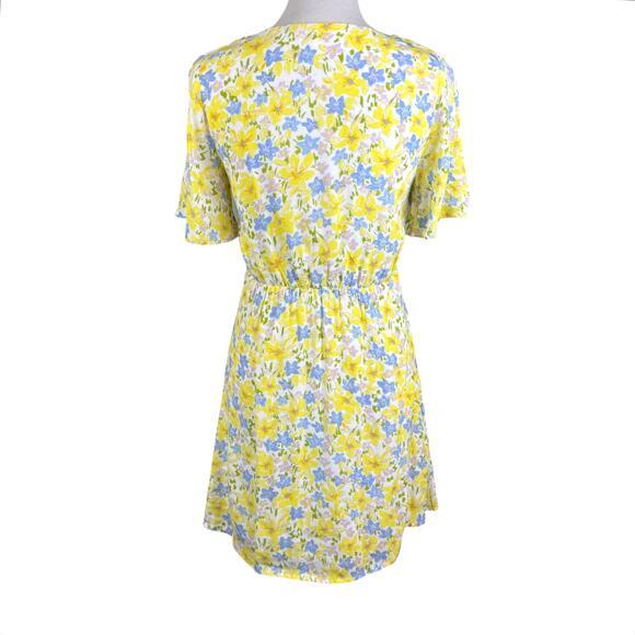 GB Gianni Bini Bright Yellow Floral Keyhole Cut Out Mini Fit & Flare Dress - Picture 3 of 13